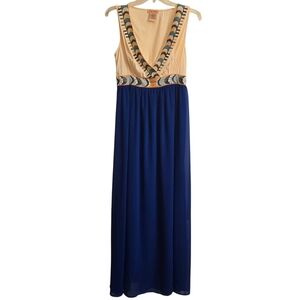 Anthropology Flying Tomato Aztec Navy Orange and Cream Maxi Dress